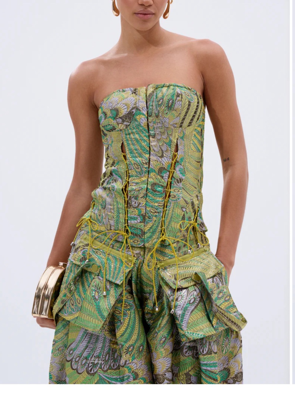 Akira Peacock Corset Top Small Shimmering Green Strapless Sweetheart Neckline